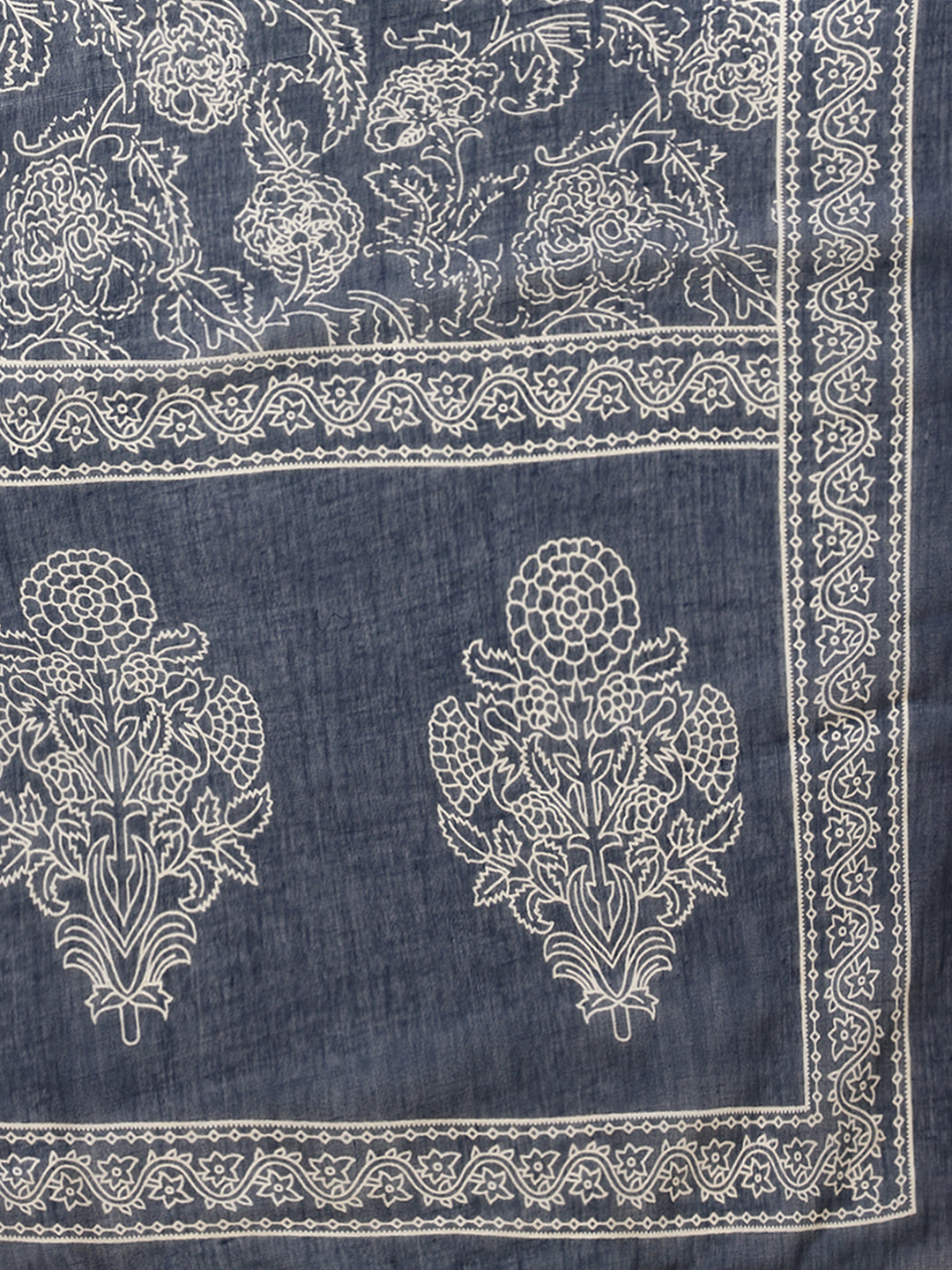 Royal Blue Floral Print Straight Cotton Stitched Kurta Set