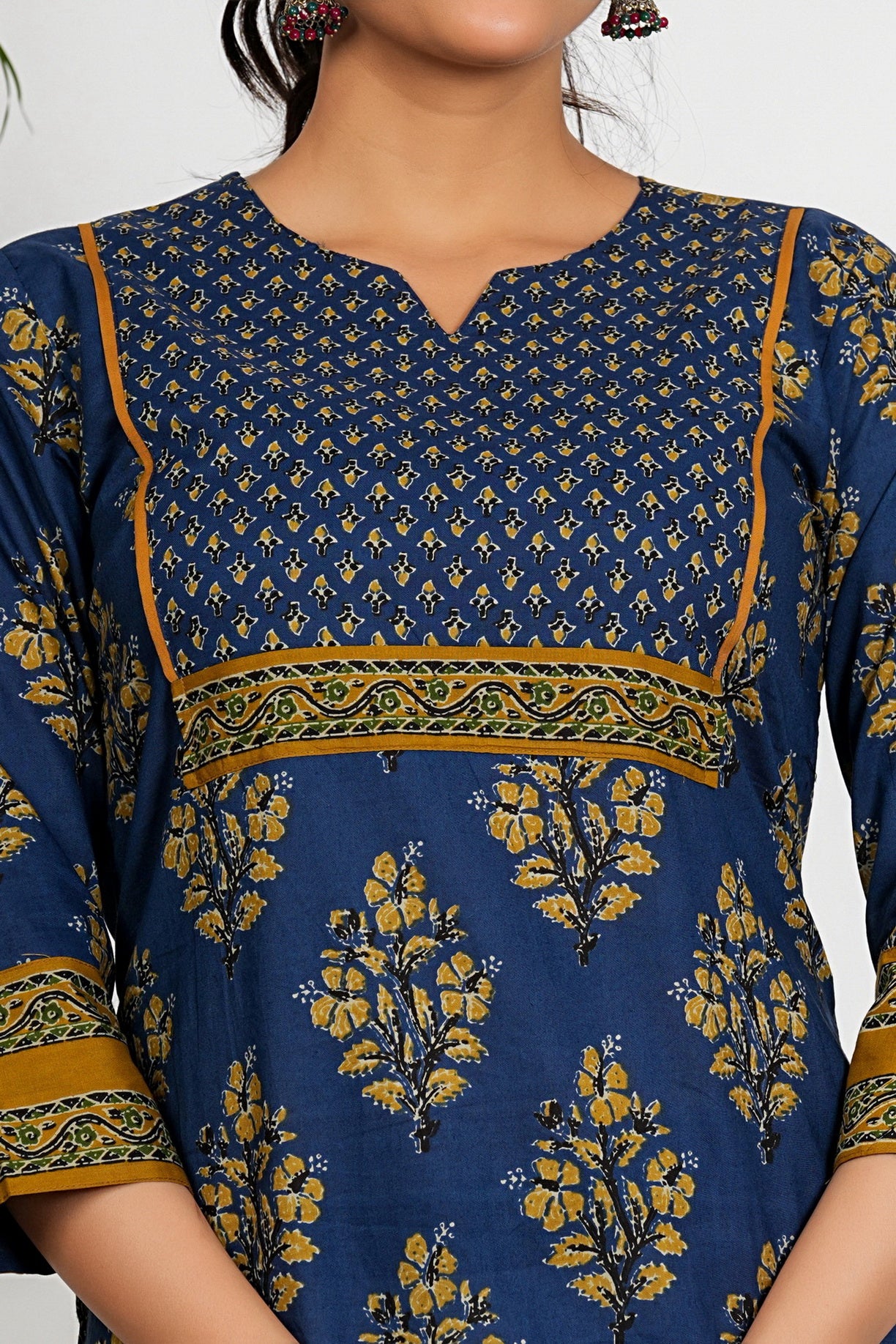 Aqua Blue Floral Print Straight Cotton Kurta