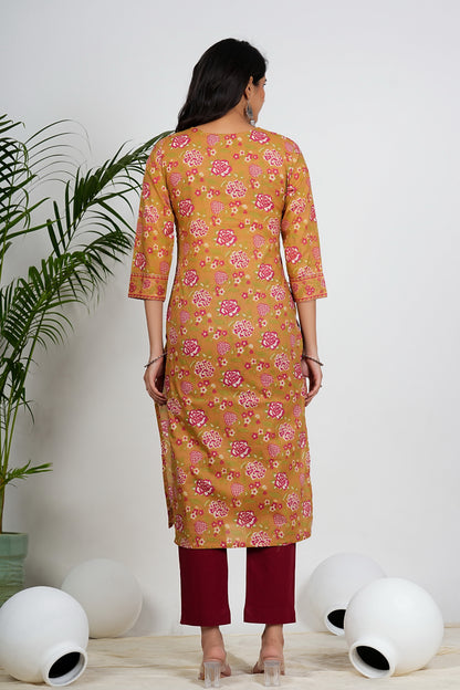 Multi Color Floral Print straight Cotton Kurta