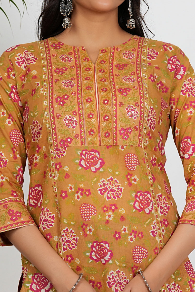 Multi Color Floral Print straight Cotton Kurta