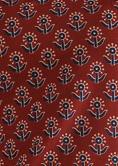 Maroon Floral Print Straight Cotton Kurta