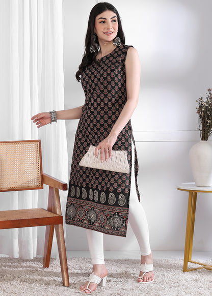 Green Floral Print Straight Cotton Kurta
