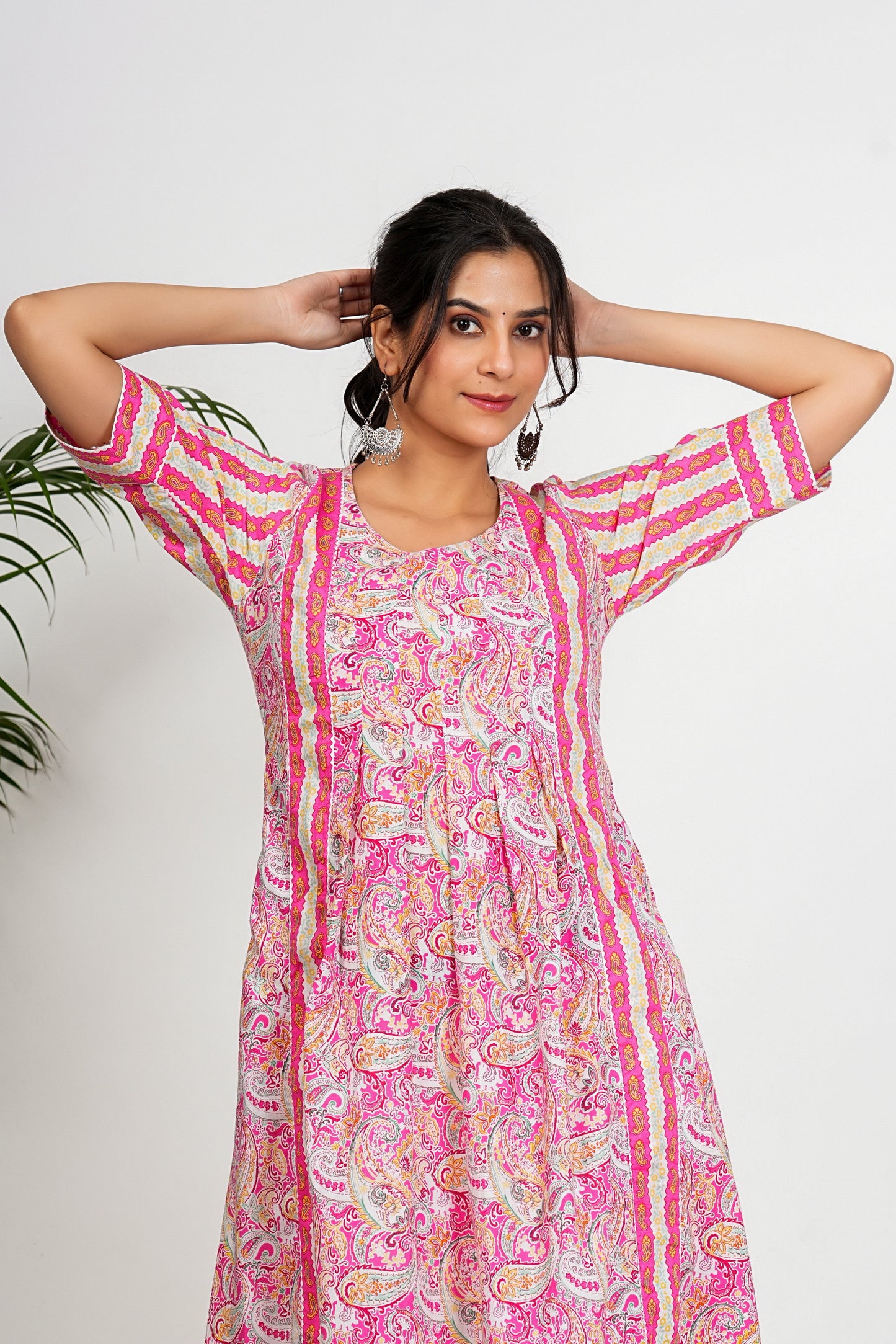 Pink Paisley Print Anarkali Cotton Kurta