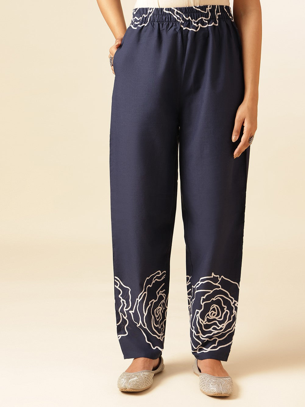 Navy Blue Cotton Floral Print Straight Co-Ord Set