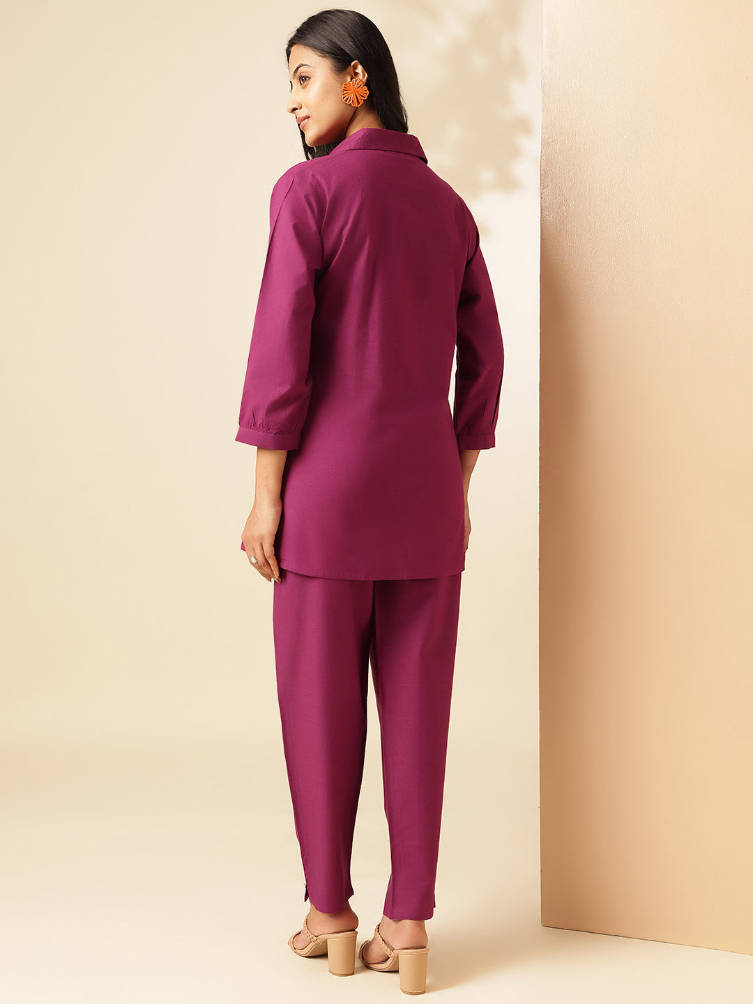 Magenta Cotton Solid A-Line Co-Ord Set