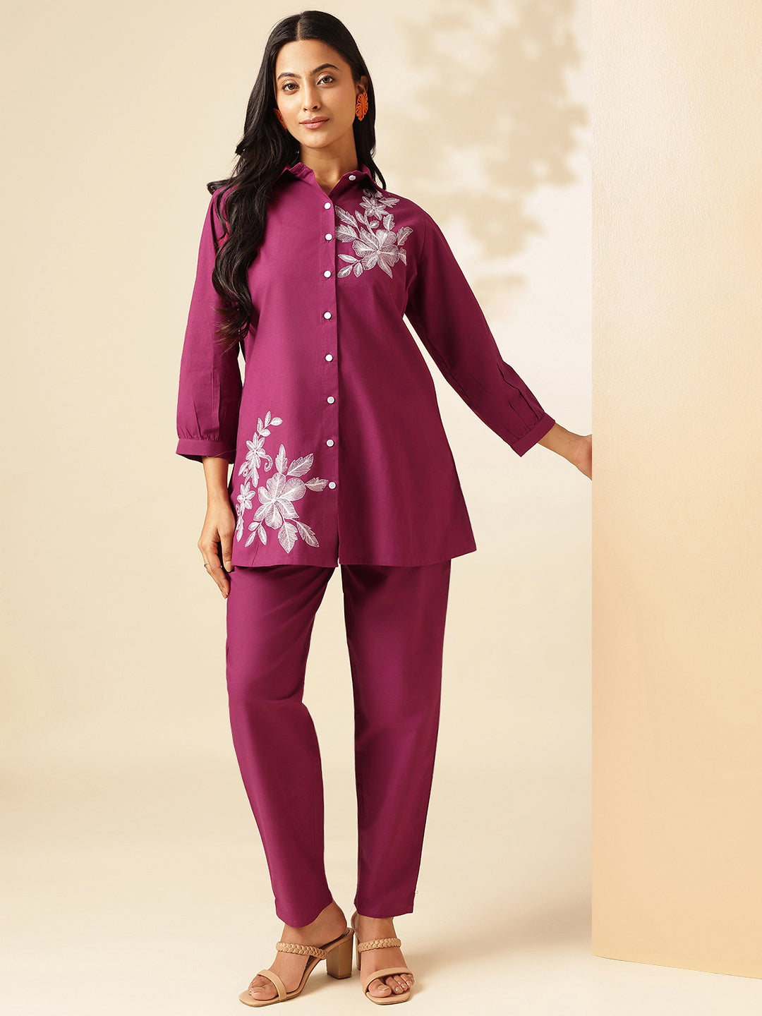 Magenta Cotton Solid A-Line Co-Ord Set