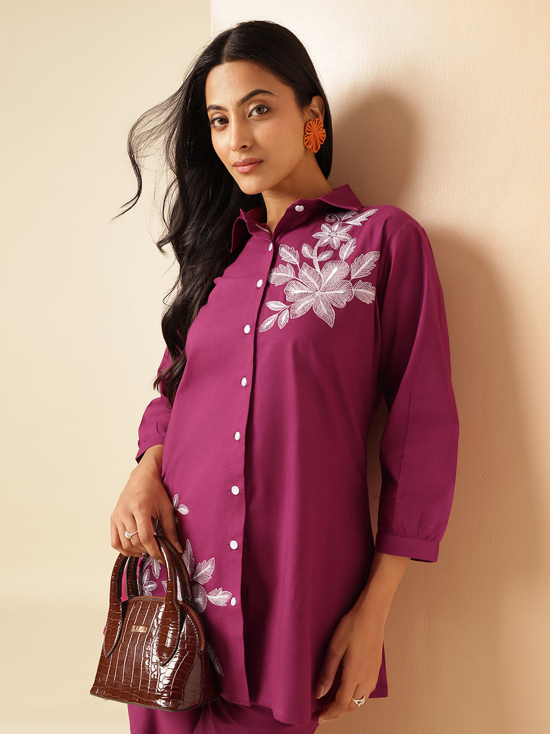 Magenta Cotton Solid A-Line Co-Ord Set