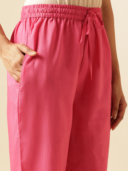 Pink Cotton Solid Angrakha Co-Ord Set