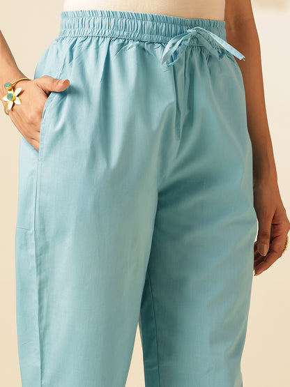 Sky Blue Cotton Solid Angrakha Co-Ord Set