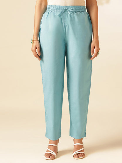 Sky Blue Cotton Solid Angrakha Co-Ord Set
