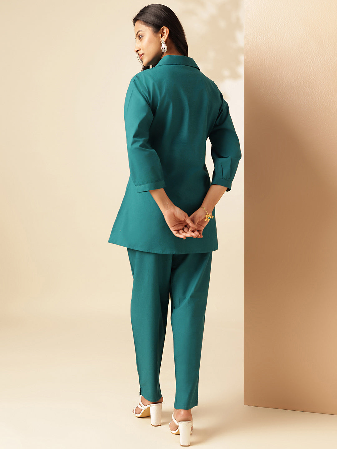 Teal Cotton Solid A-Line Co-Ord Set