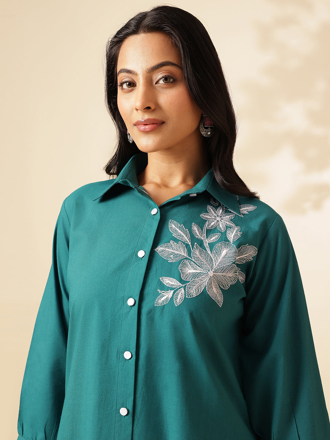Teal Cotton Solid A-Line Co-Ord Set