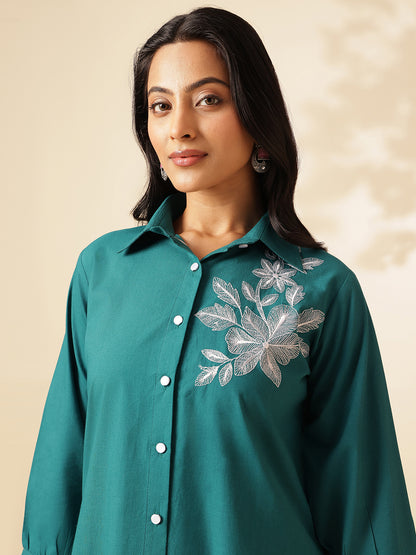 Teal Cotton Solid A-Line Co-Ord Set