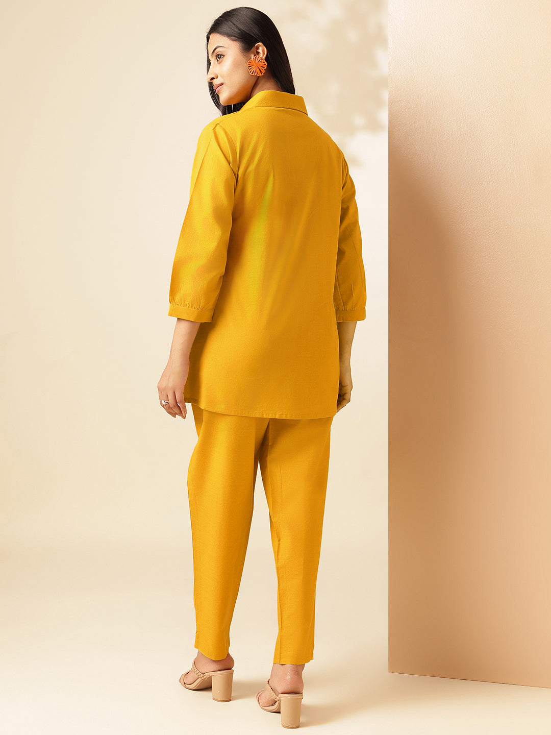 Yellow Cotton Solid A-Line Co-Ord Set