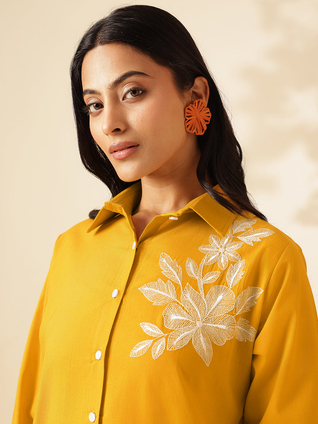 Yellow Cotton Solid A-Line Co-Ord Set