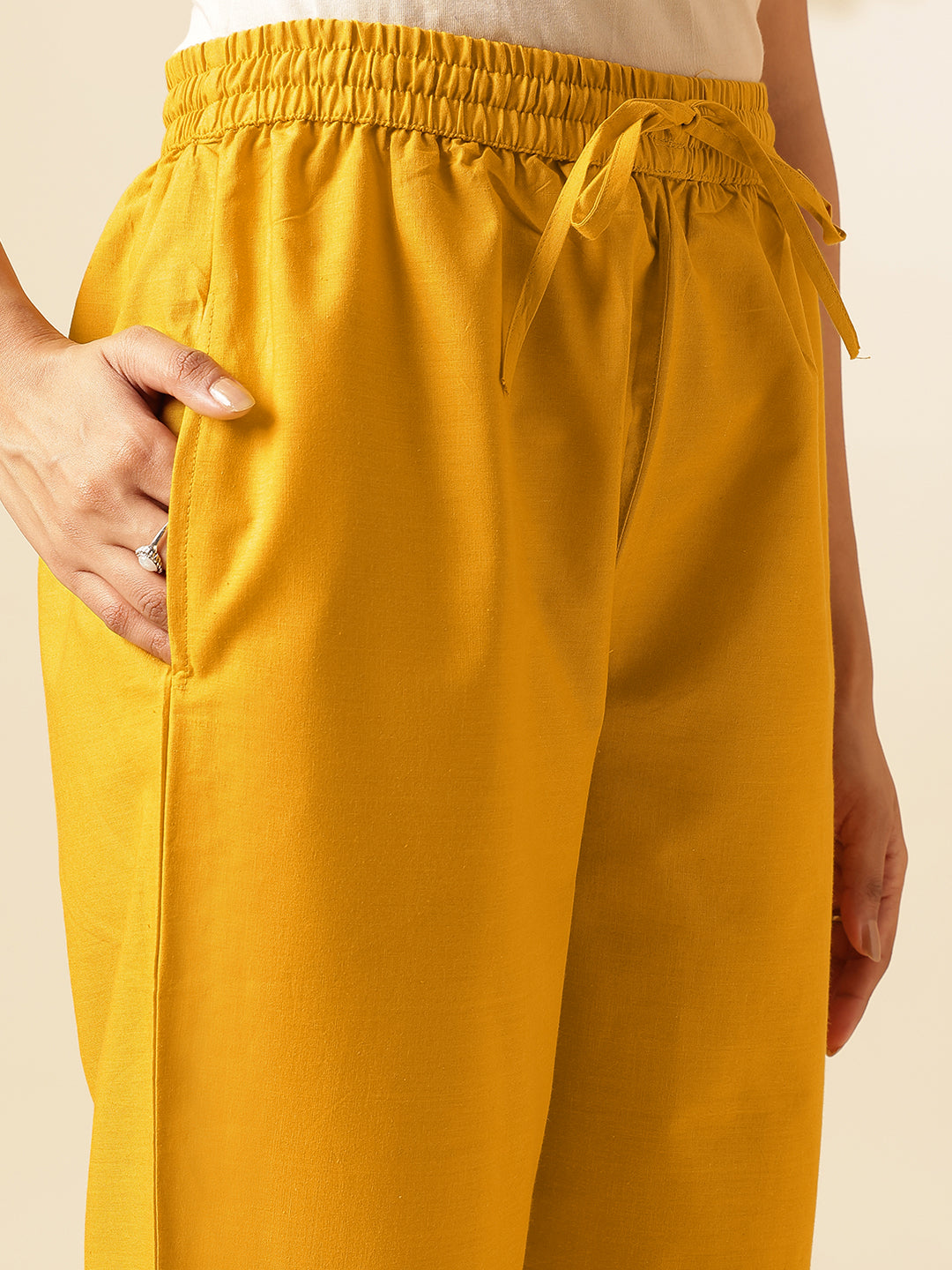 Yellow Cotton Solid A-Line Co-Ord Set