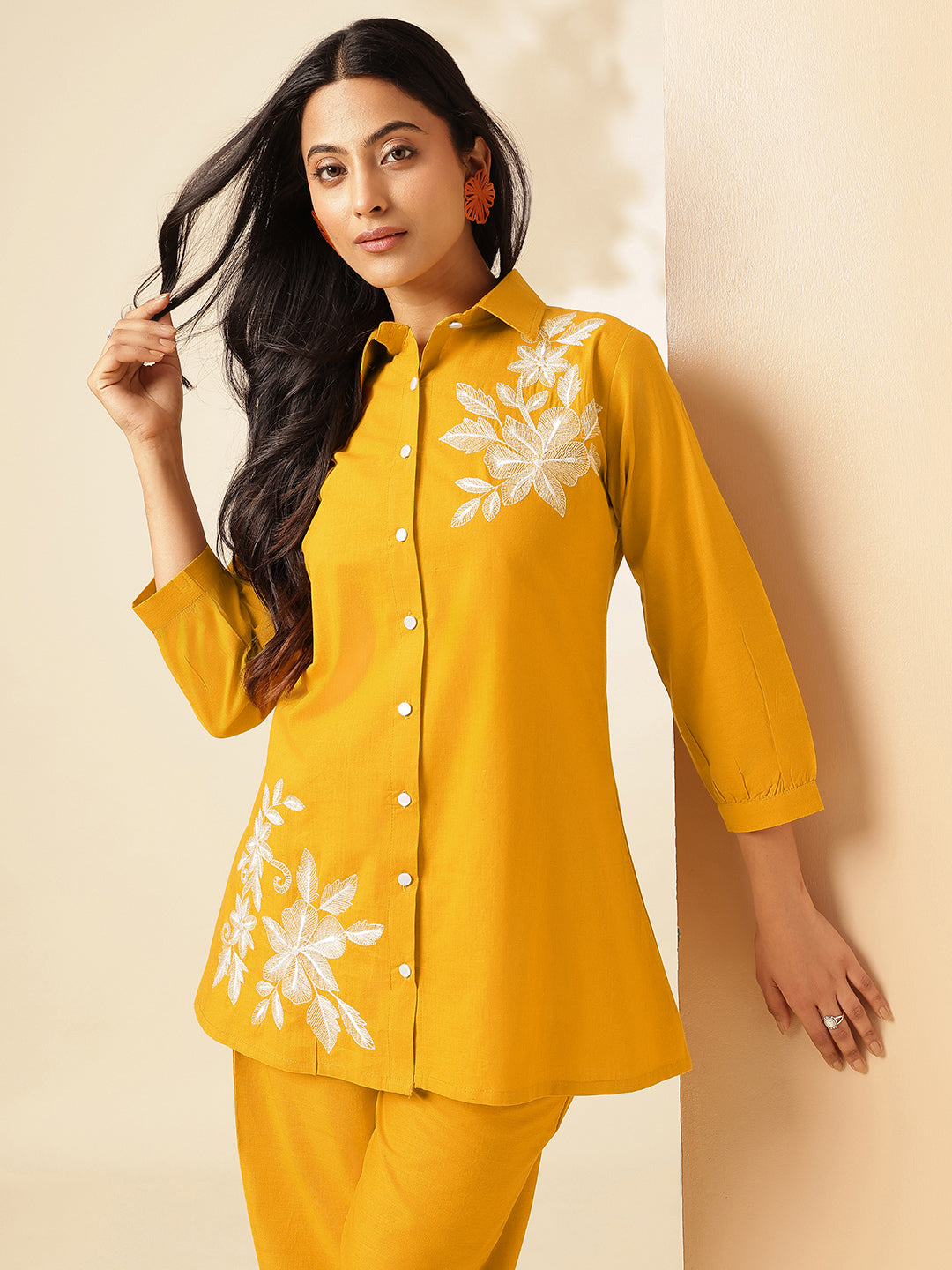 Yellow Cotton Solid A-Line Co-Ord Set