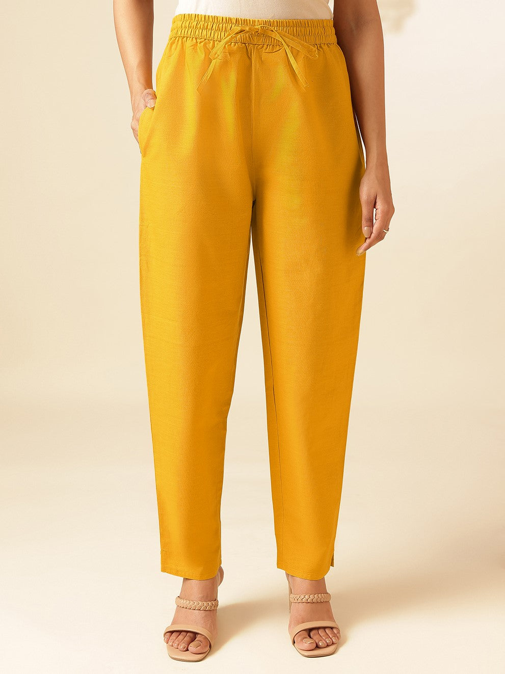 Yellow Cotton Solid A-Line Co-Ord Set