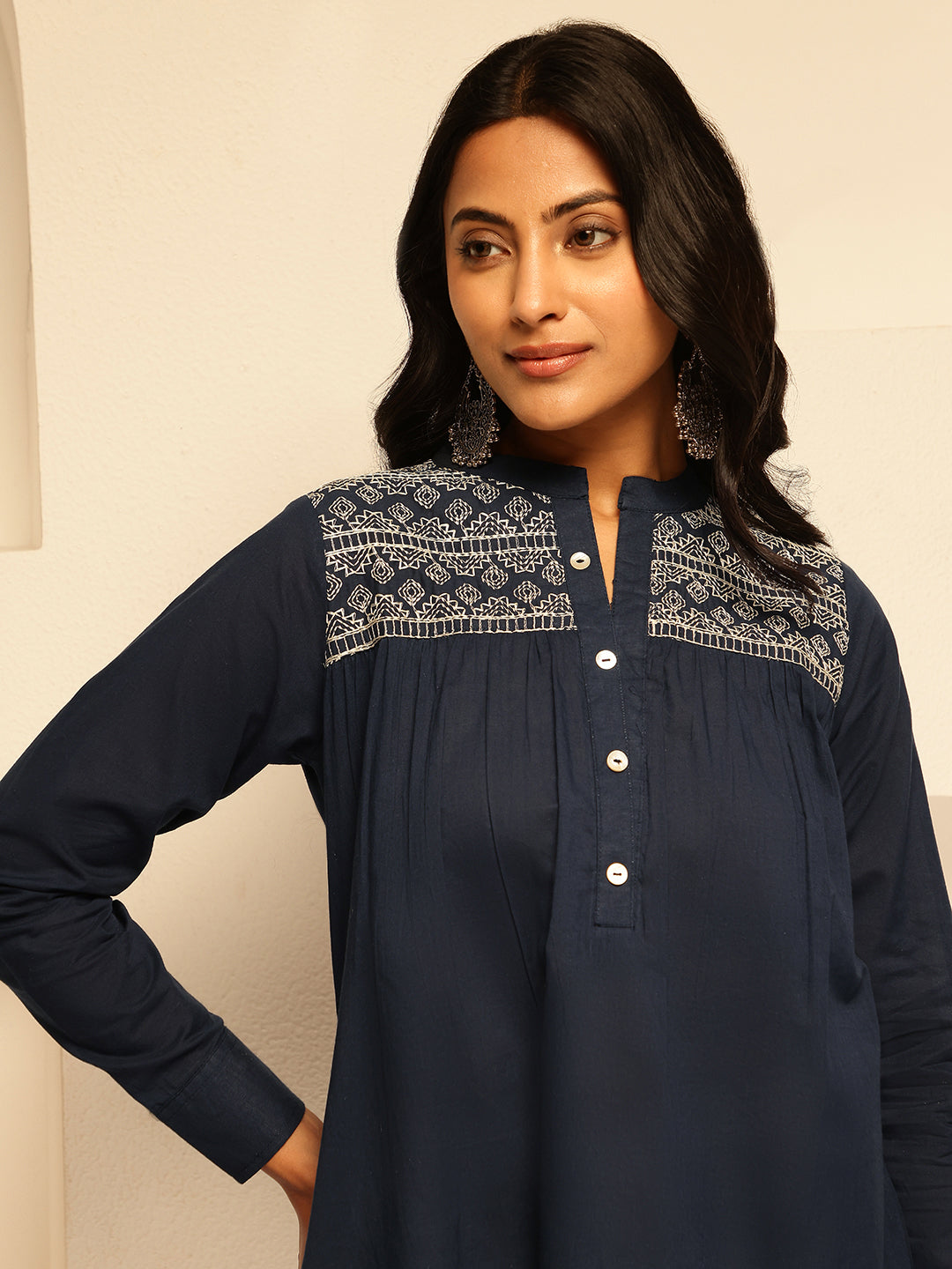 Black Solid Fit and Flare Cotton Tunic Top