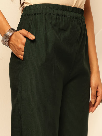 Green Cotton Silk Floral Print Straight Kurta Set