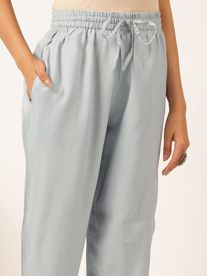 Sky blue Rayon Solid Straight Kurta Set