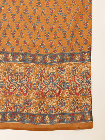 Mustard Cotton Floral Print Straight Kurta Set