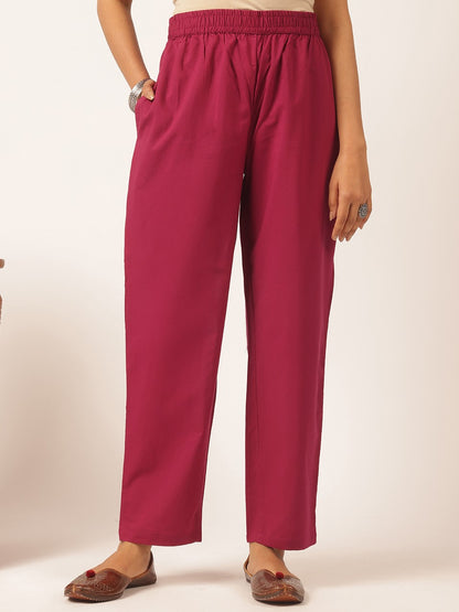 Magenta Cotton Solid Straight Kurta Set