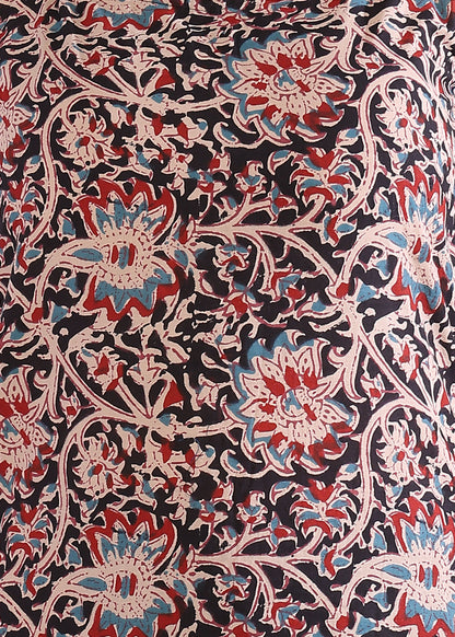 Black Floral Print Straight Cotton Kurta