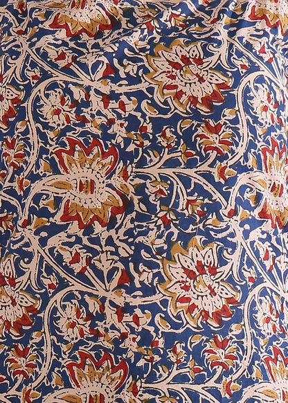 Dark Blue Floral Print Straight Cotton Kurta