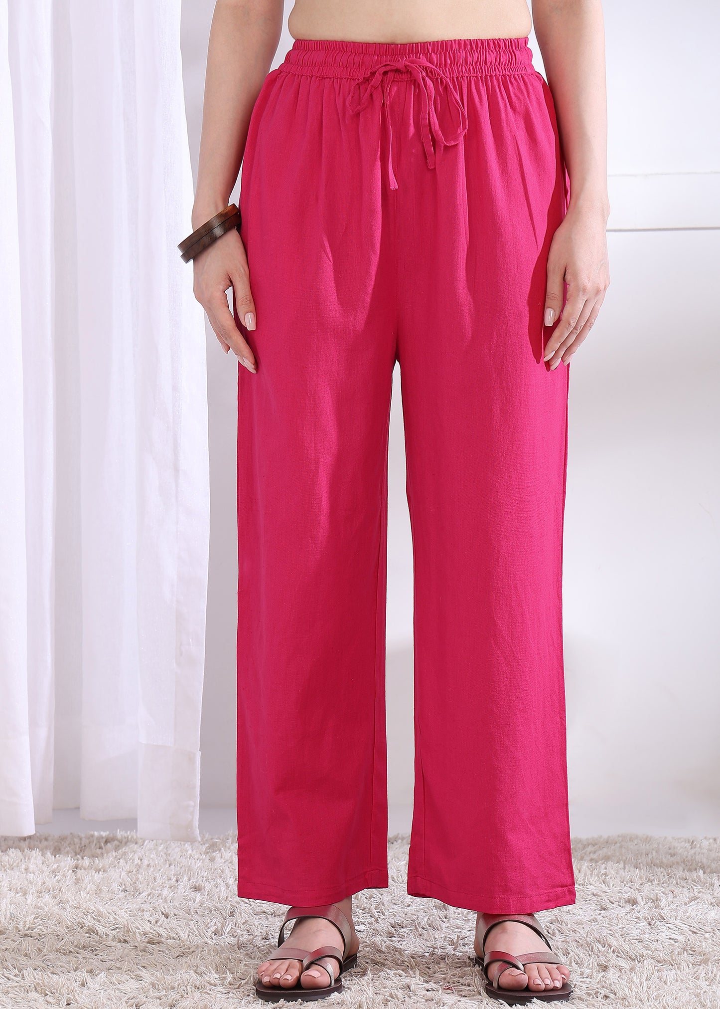 Pink Solid Straight Cotton Stitched Kurta Set