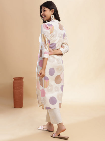 Brown Geometric Print Straight Cotton Flex Stitched Kurta Set