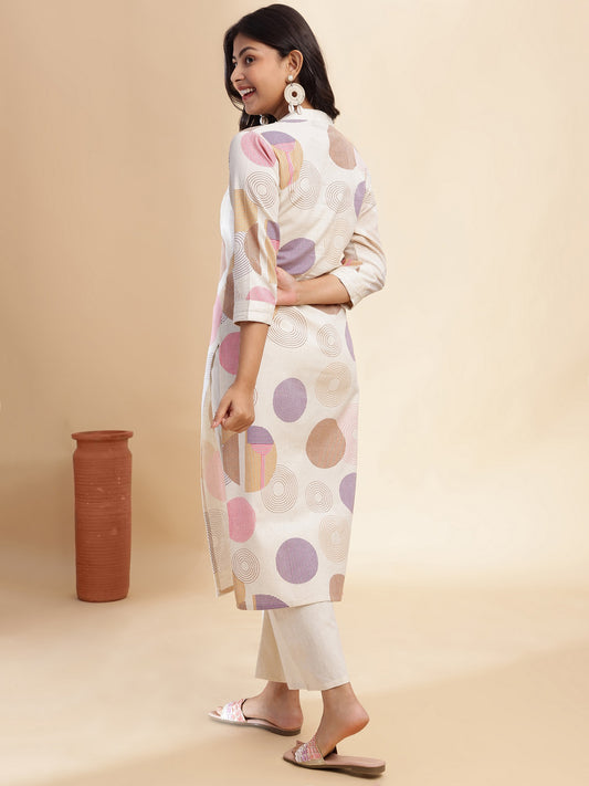 Brown Geometric Print Straight Cotton Flex Stitched Kurta Set