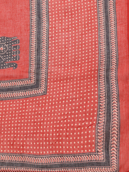Maroon Animal Print Anarkali Cotton Stitched Kurta Set