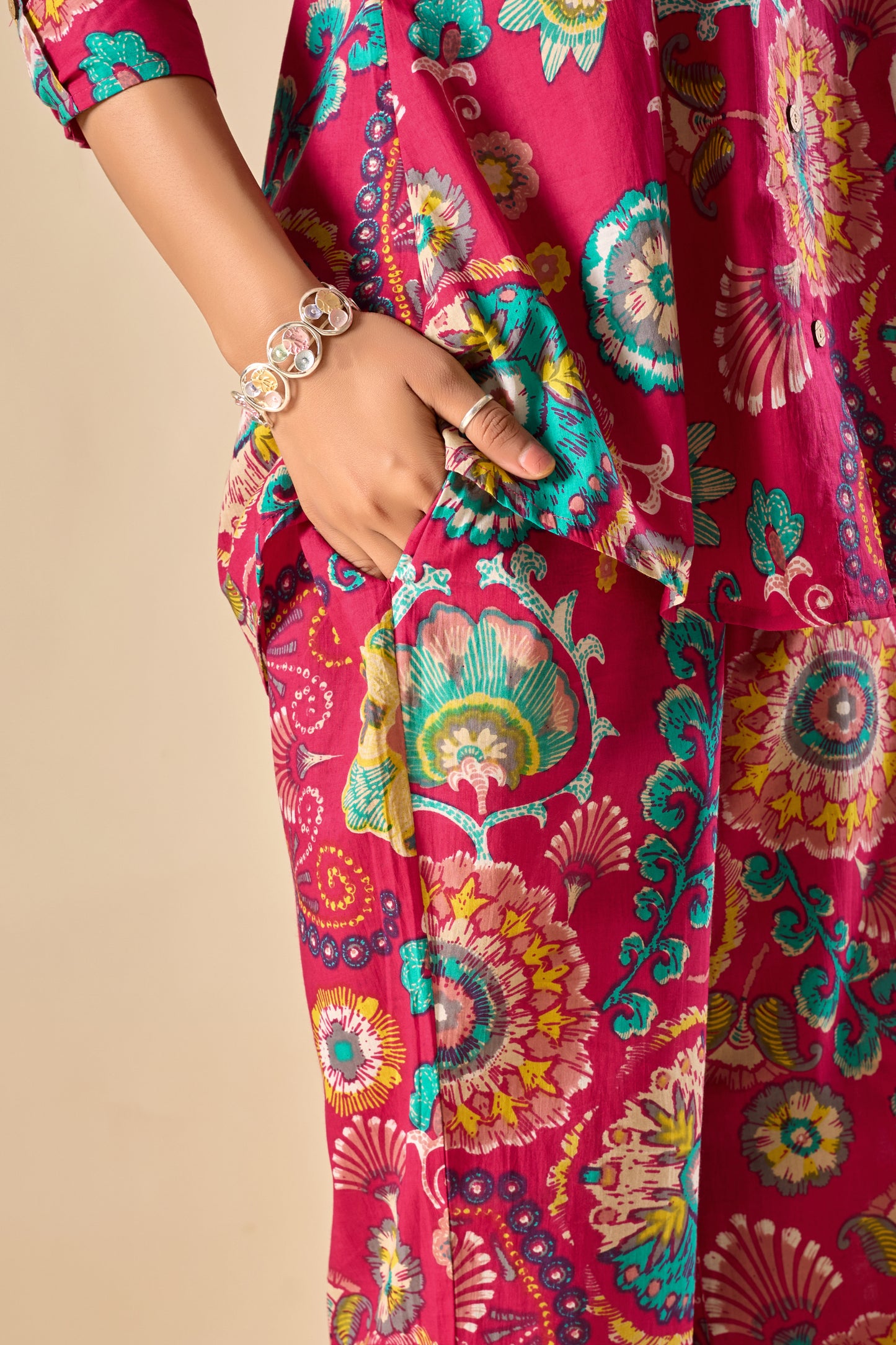 Pink Cotton Floral Print A-Line Co-Ord Set