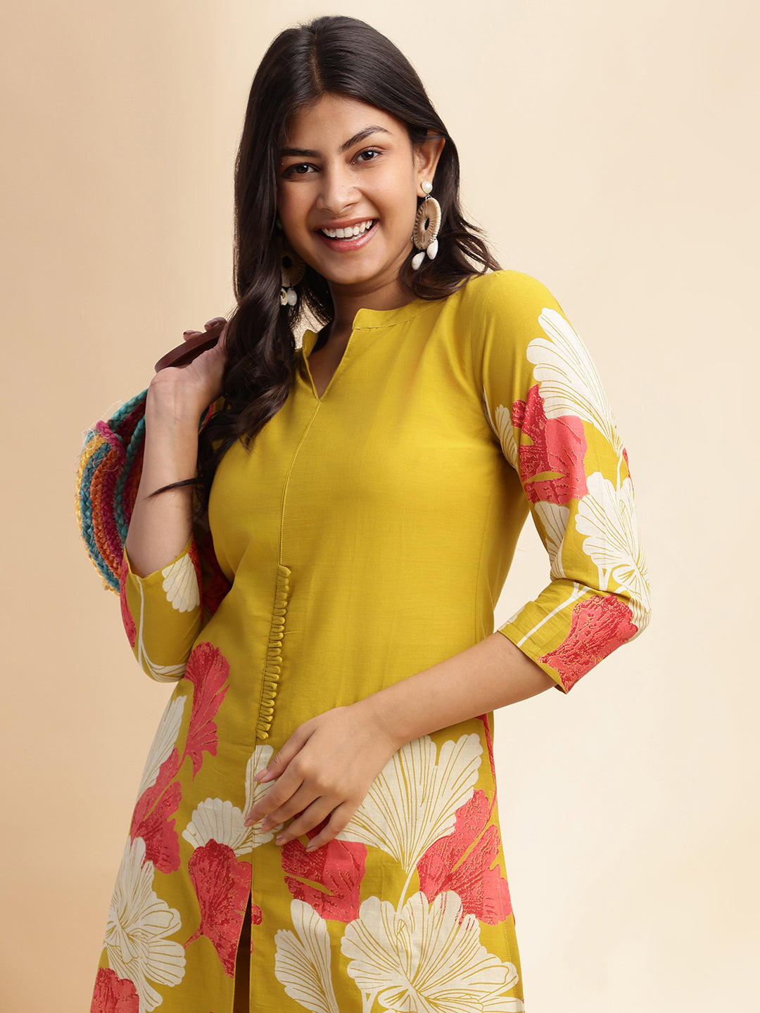 Mehendi Green Cotton Floral Printed Straight Co-Ord Set