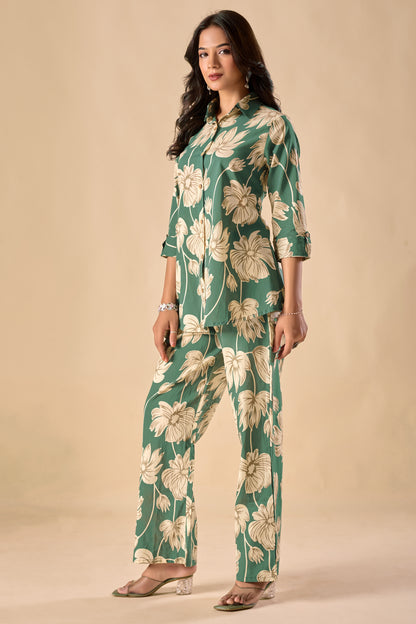 Mint Green Cotton Floral Print A-Line Co-Ord Set