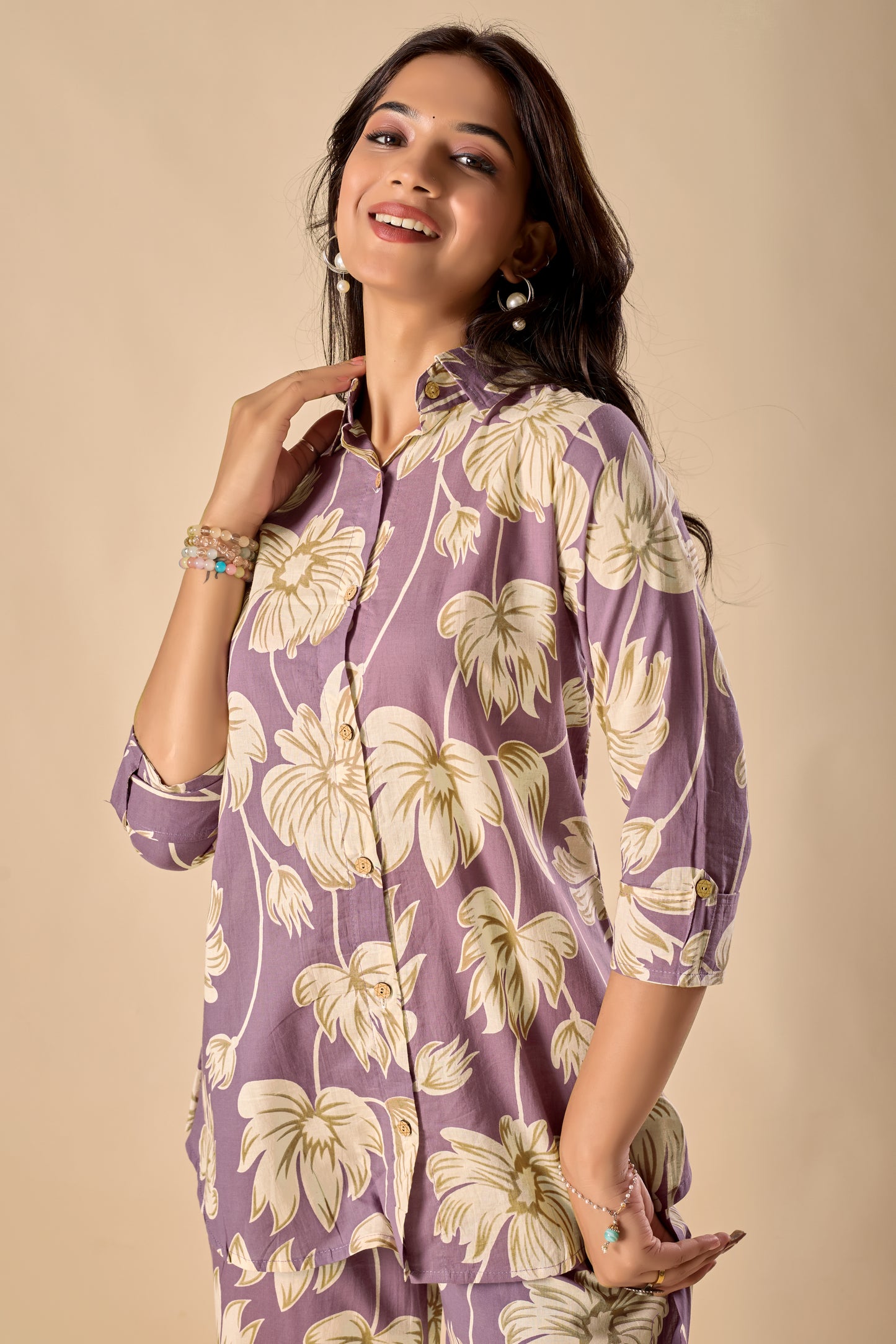 Lavender Cotton Floral Print A-Line Co-Ord Set