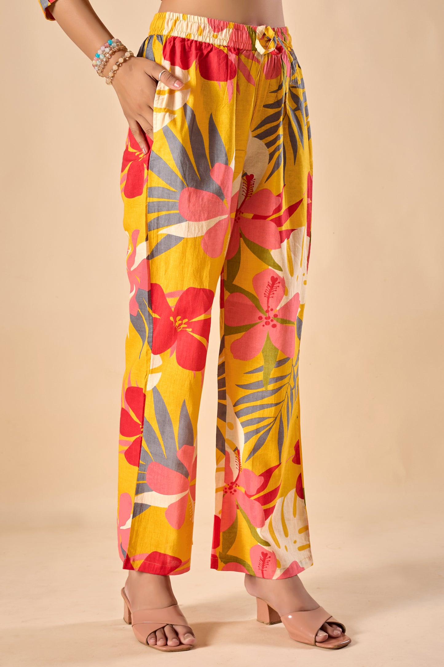 Mustard Cotton Floral Print A-Line Co-Ord Set