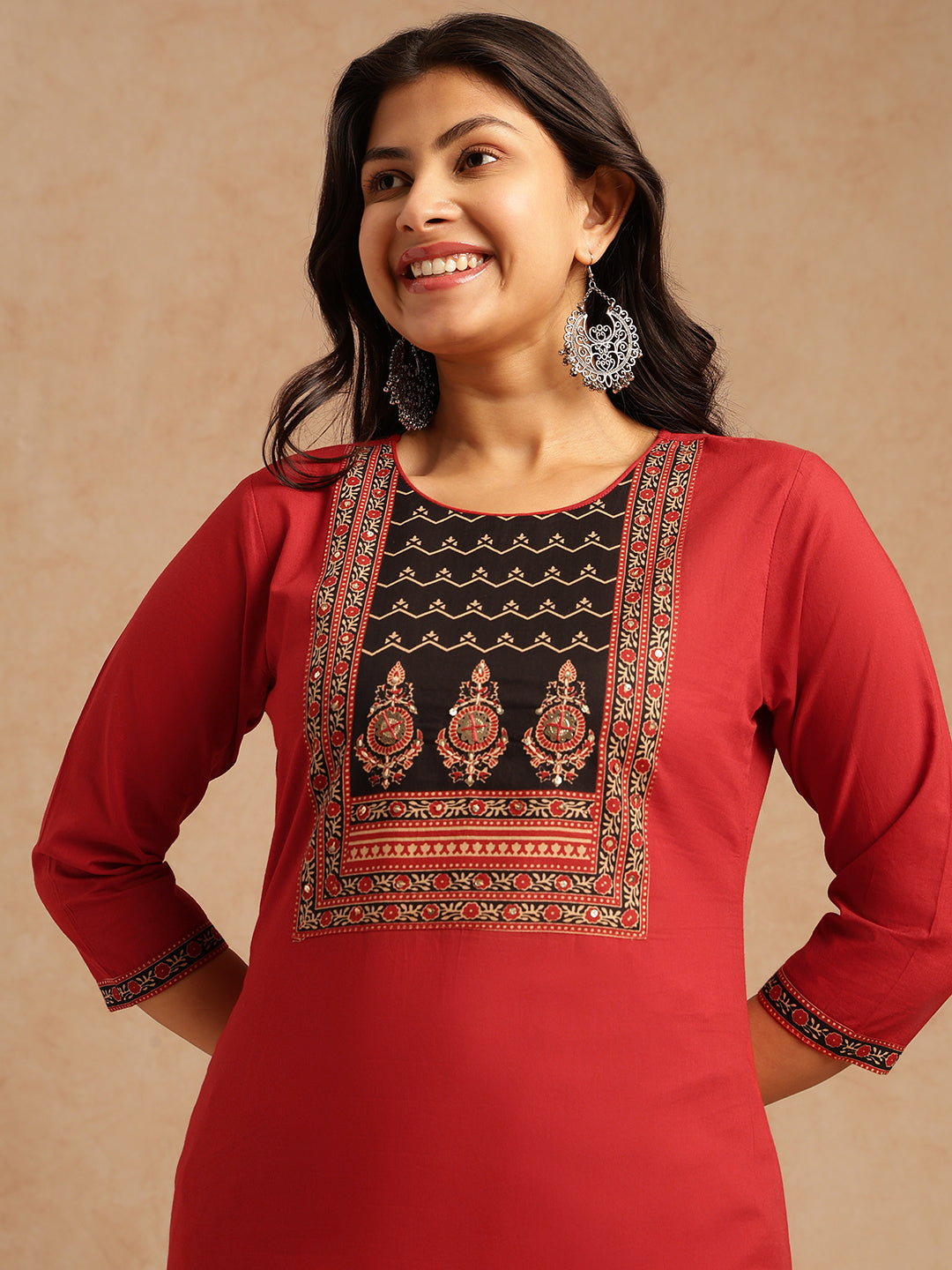 Maroon Solid Straight Cotton Stitched Kurta Set