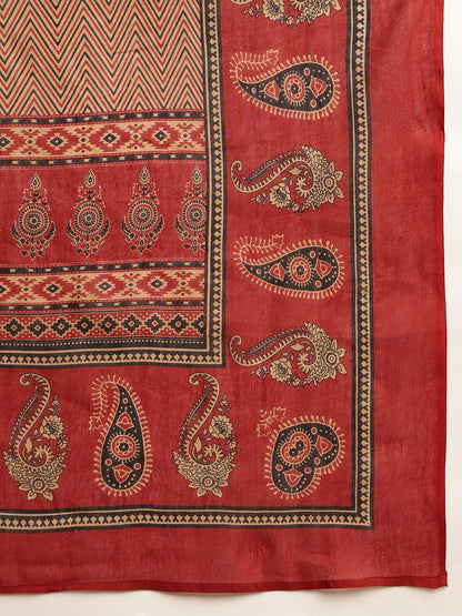 Maroon Solid Straight Cotton Stitched Kurta Set