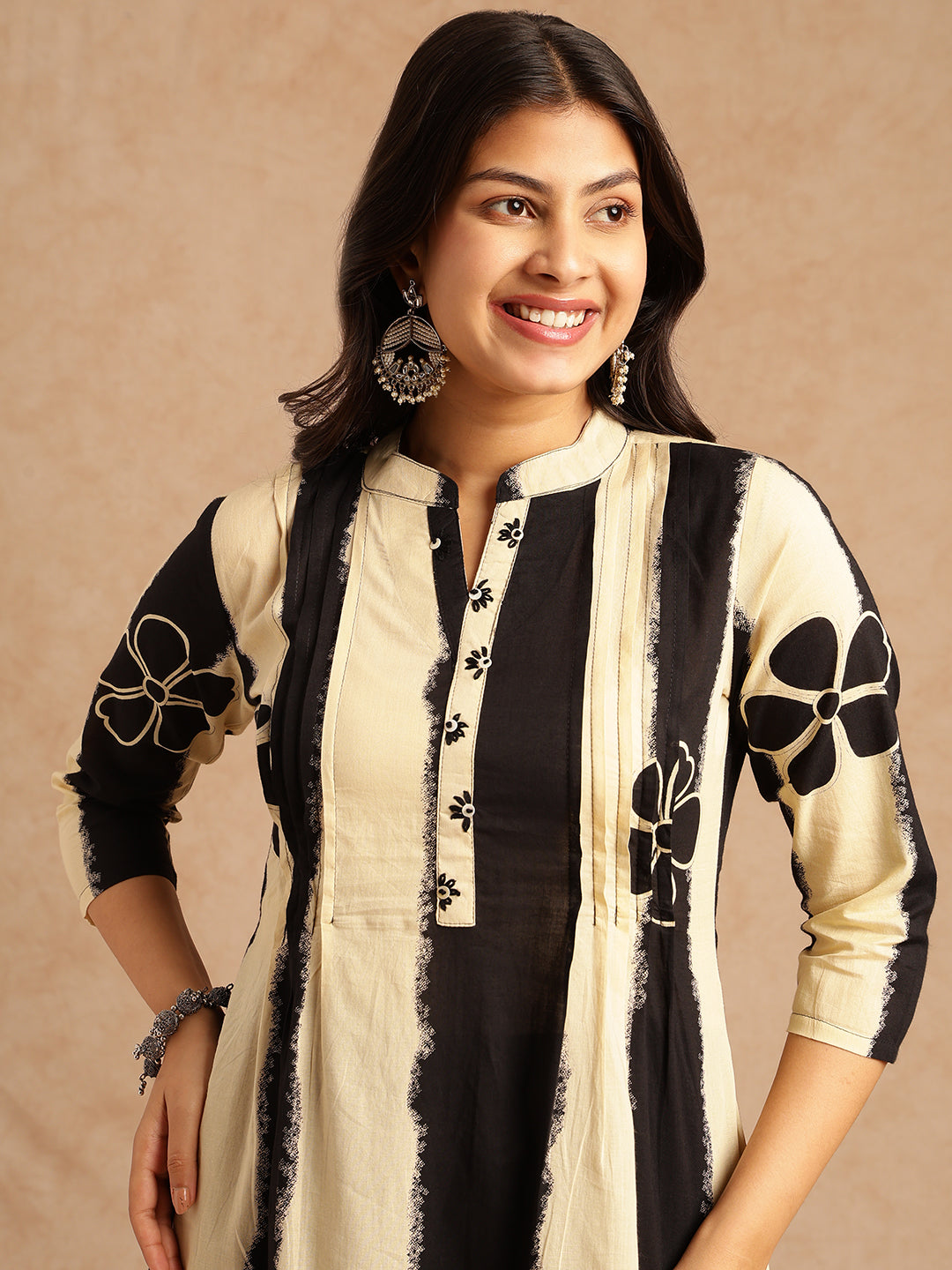 Black Tie And Dye A-Line Cotton Stitched Kurta Set