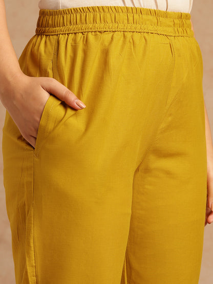 Yellow Tie And Dye A-Line Cotton Stitched Kurta Set