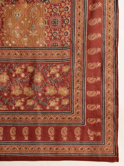 Maroon Floral Print Straight Cotton Stitched Kurta Set