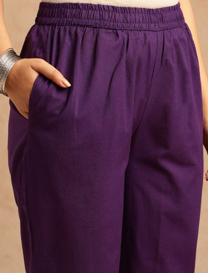 Violet Bandhani Print Straight Cotton Stitched Kurta Set