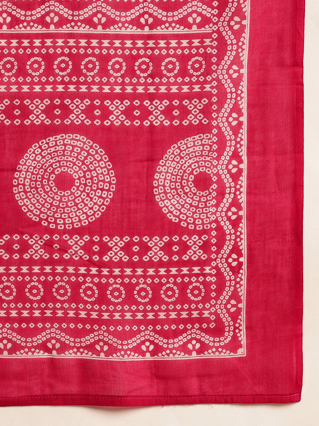 Pink Bandhani Print Straight Cotton Stitched Kurta Set