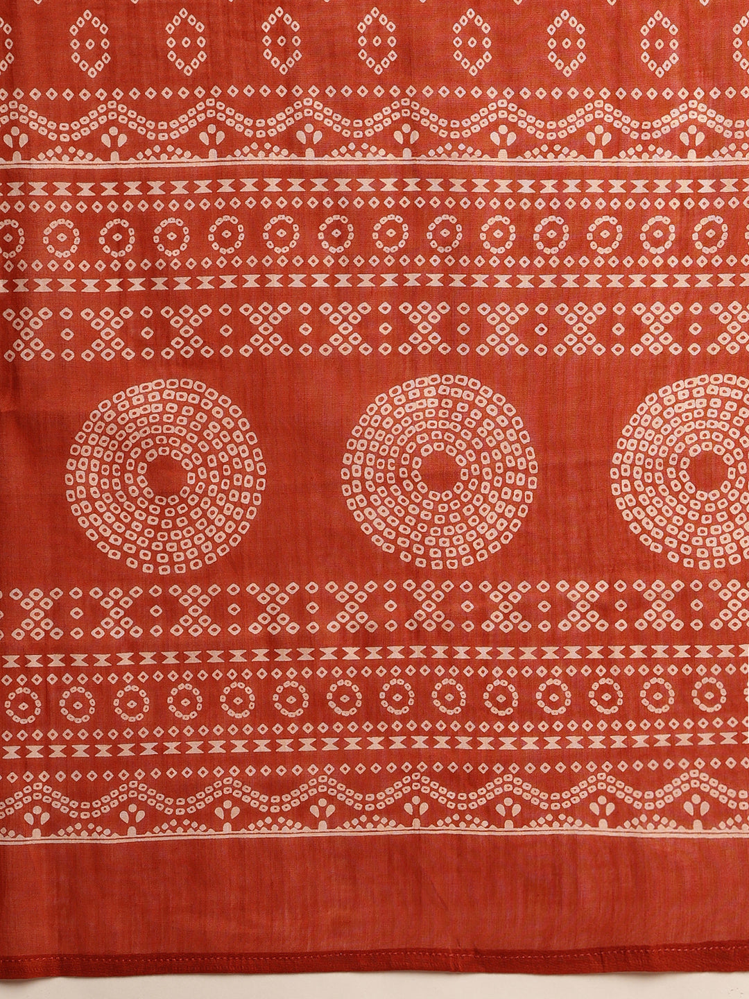 Orange Bandhani Print Straight Cotton Stitched Kurta Set