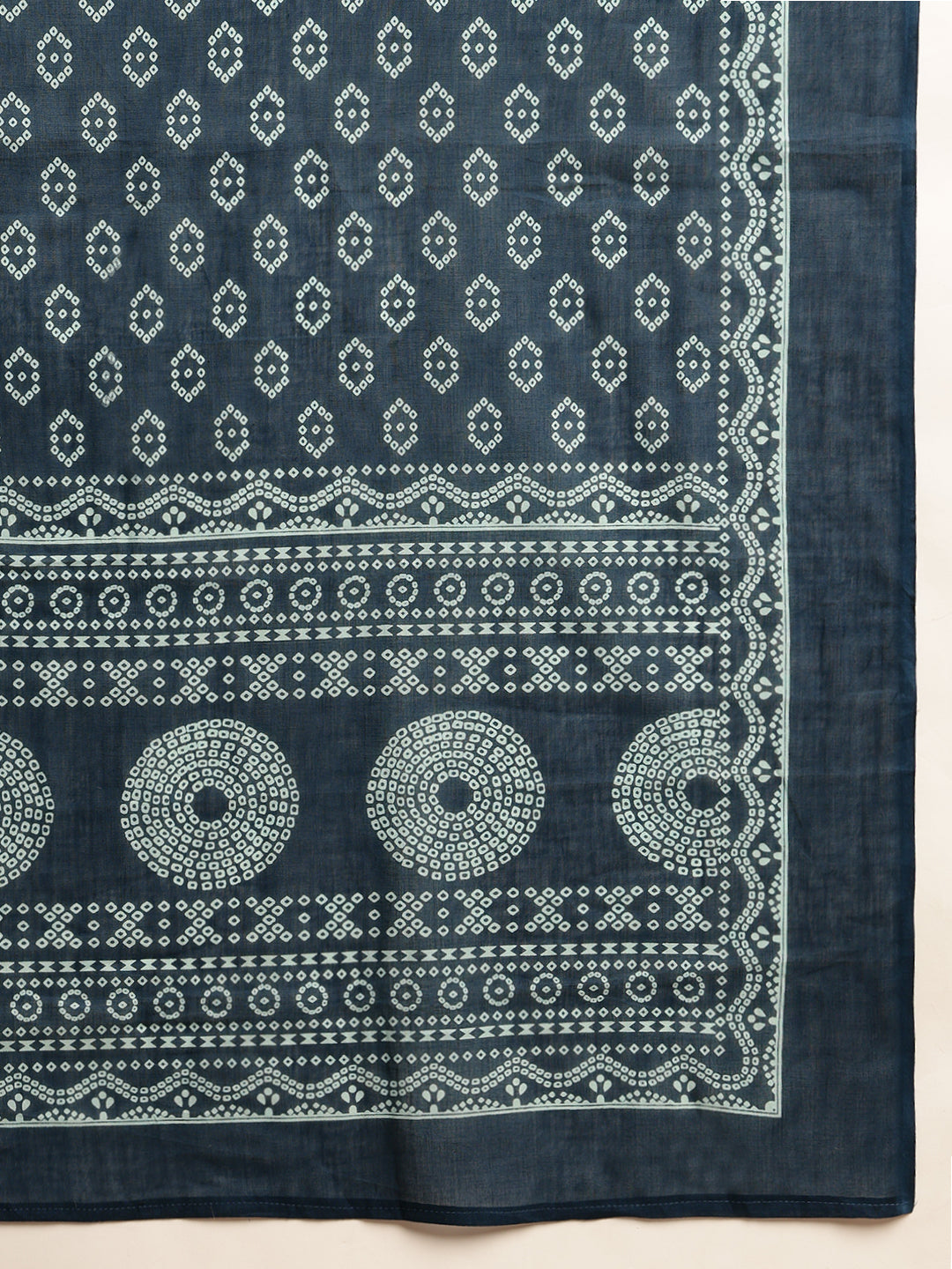 Blue Bandhani Print Straight Cotton Stitched Kurta Set