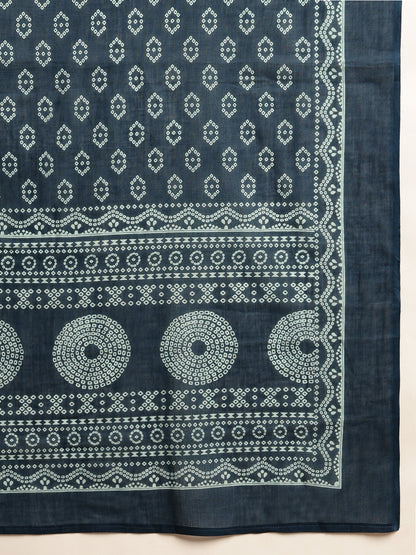 Blue Bandhani Print Straight Cotton Stitched Kurta Set
