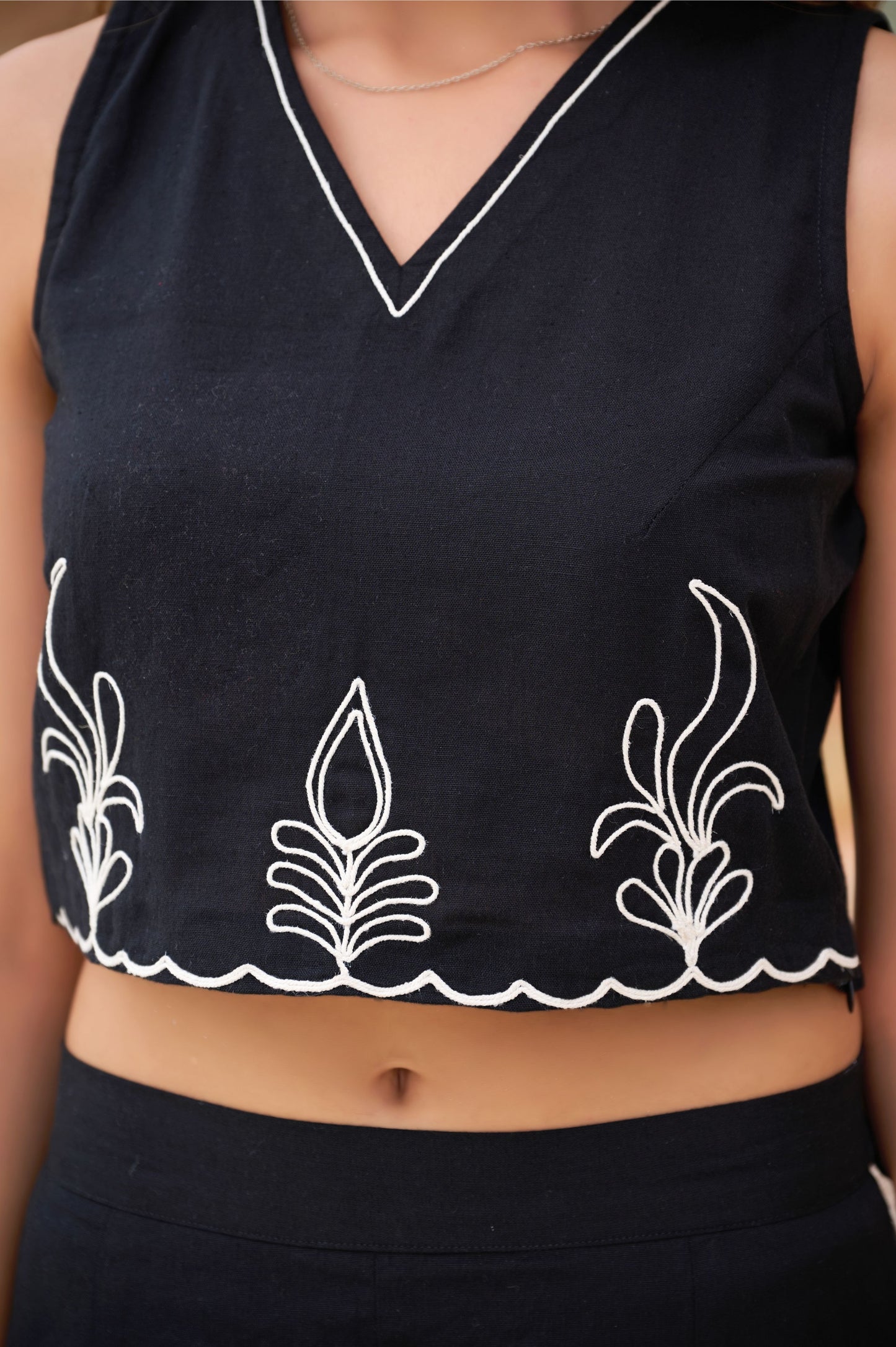 Black Solid Straight Cotton Flex Stitched Co-Ord Set