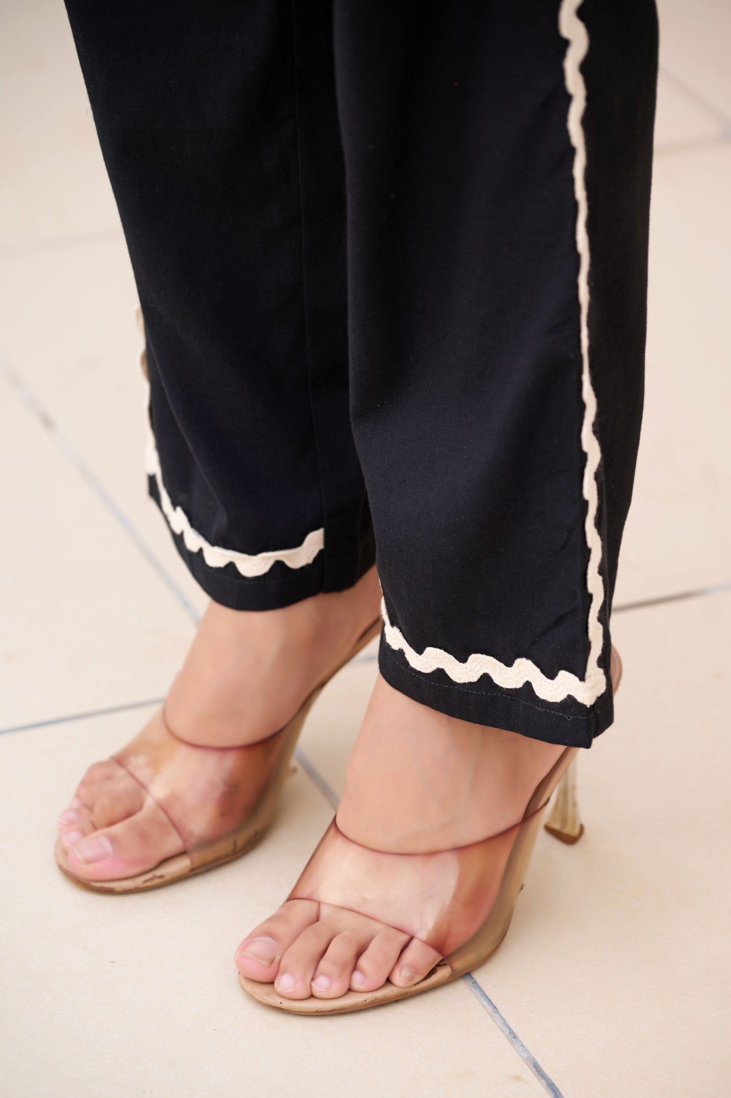 Black Solid Straight Cotton Flex Stitched Co-Ord Set